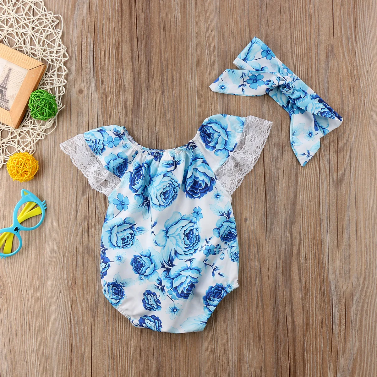 Кружевной комбинезон с цветочным принтом для новорожденных девочек; комбинезон; летний костюм; одежда для малышей