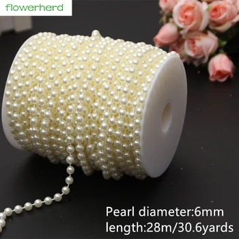 

30yards 6MM Imitation Pearl Beads Round Plastic Beads Link Chain for Wedding Decoration DIY Jewelry Accessories Home Door Decor