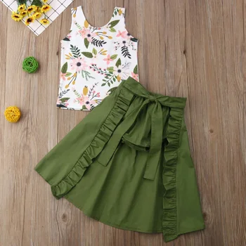 

Toddler Girl Clothes Set Girls Summer Outfits Kids Fashion Children Sleeveless Top + Skirt 18M to 7 Years