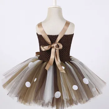 Deer Tutu Dress Happy Purim Baby Girls 1st Birthday Party Dresses Carnival Halloween Winter Cosplay Costume Clothes For Kids 4