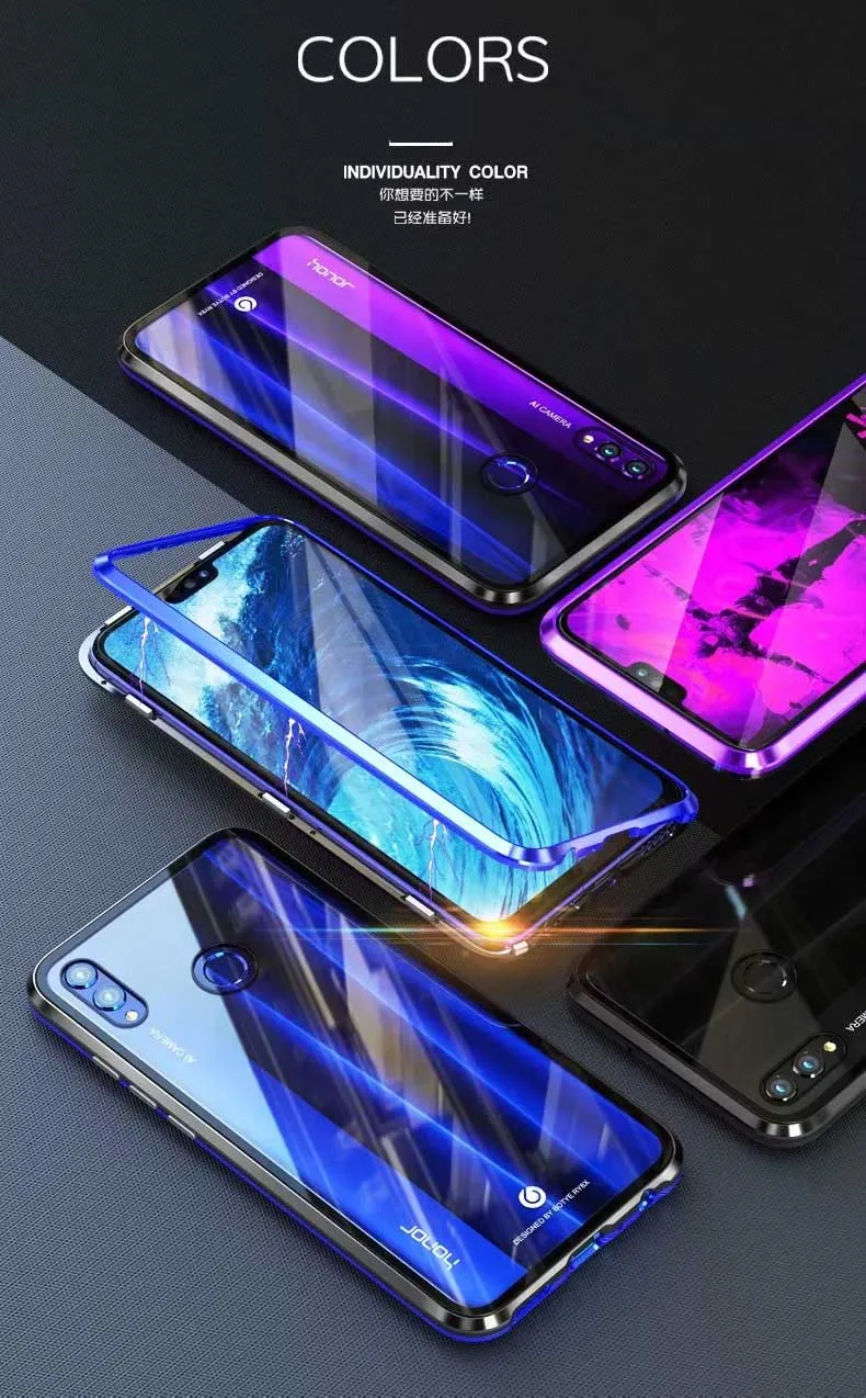 Роскошные Magntic Адсорбция Дело СПС huawei Honor 8X антидетонационных Алюминий металлический каркас прозрачное стеклянное покрытие для Honor8 х откидная крышка