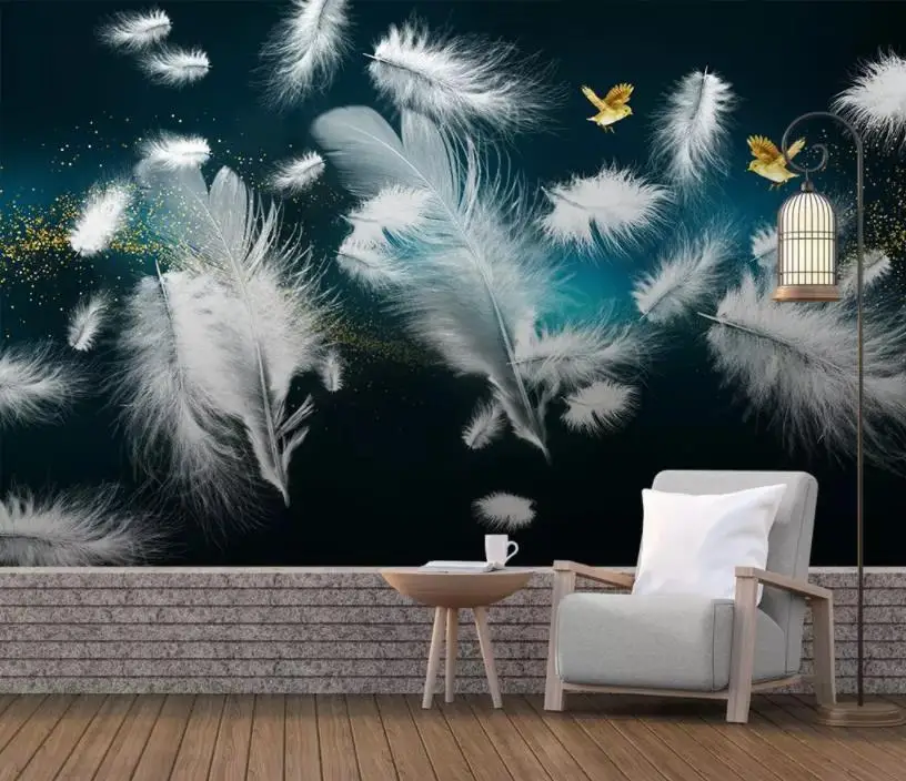Custom Wallpaper Nordic style simple dream feather bird background Wallpaper Mural Painting For Living Room wall decoration Custom Wallpaper Nordic style simple dream feather bird background Wallpaper Mural Painting For Living Room wall decoration