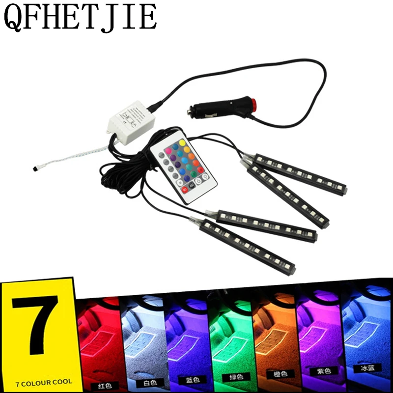 

QFHETJIE Automotive Ambience Lights Car Interior Light Atmosphere Lights Foot 4 * 9 LED Colorful Interior RGB Lighting