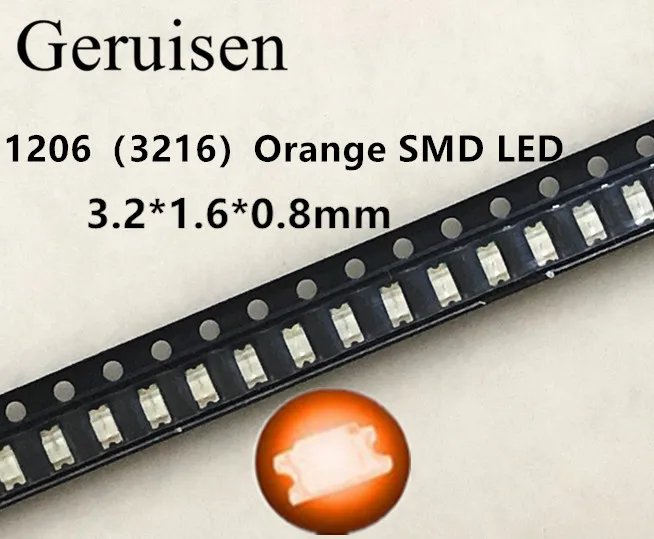 100 шт. оранжевые/Янтарные 1206 SMD SMT супер яркие светодиодные лампы светильник
