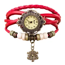CLAUDIA 2017 Top Ladies Long Leather Strap Snowflake Bracelet Watch Vintage Punk Style Casual Quartz Watch
