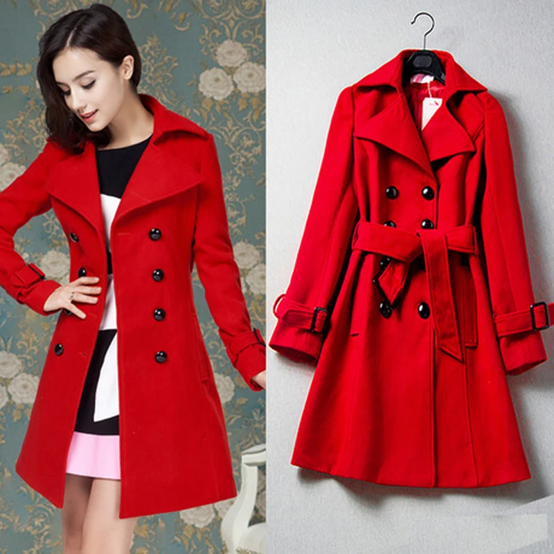 100 cashmere coats red womens slim double breasted winter long wool ...