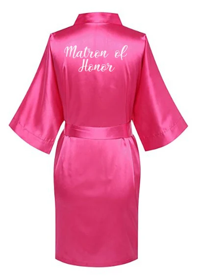 C& Fung ярко-розовый халат белый халат для мамы невесты свадебный подарок короткий атласный халат для невесты кимоно Прямая поставка - Цвет: matron of honor