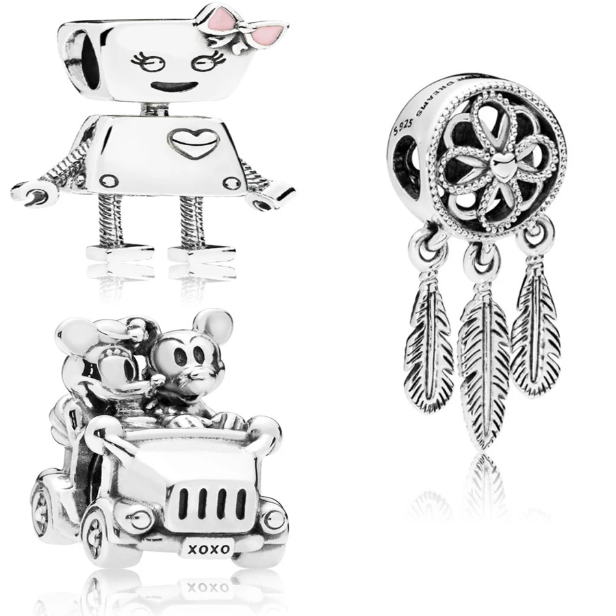 

2018 New 100% 925 sterling silver SPIRITUAL DREAMCATCHER BELLA BOT MICKEY&MINNIE CAR CHARM Fit pandora bracelet Bead DIY Jewelry