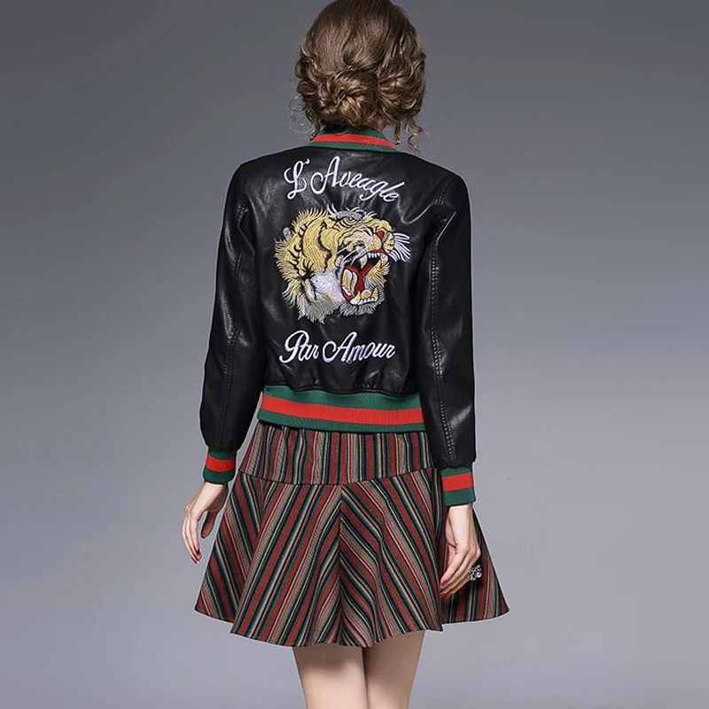 2017 nova primavera e outono das mulheres senhoras outerwear jaqueta de couro da motocicleta roupas de couro preto mulheres casaco