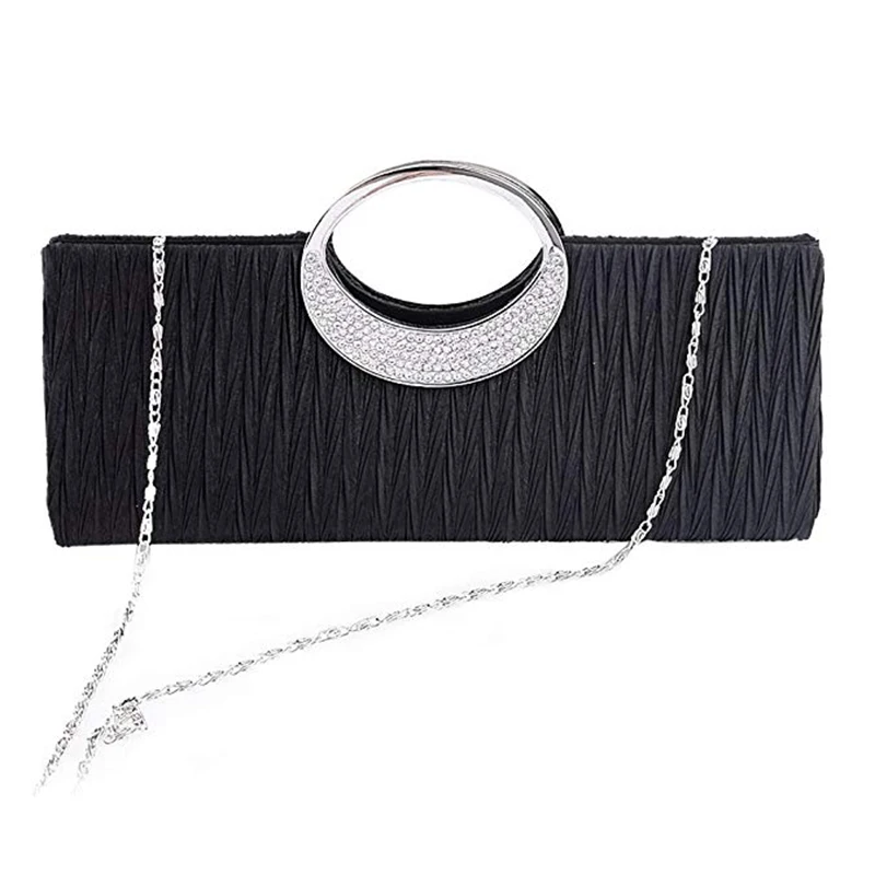 Luxury Evening Clutch Bags Fashion Rhinestone Satin Pleated Women Evening Bag Wedding Party Handbag Clutch Purse bolsos mujer