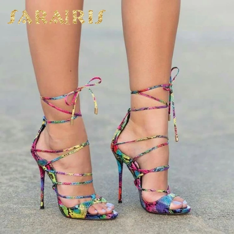 

Brand Design large Size 47 Sexy Thin High Heels Women Shoes Sandals Lady Summer Party ankle-wrap Shoes Woman Sandals 2019
