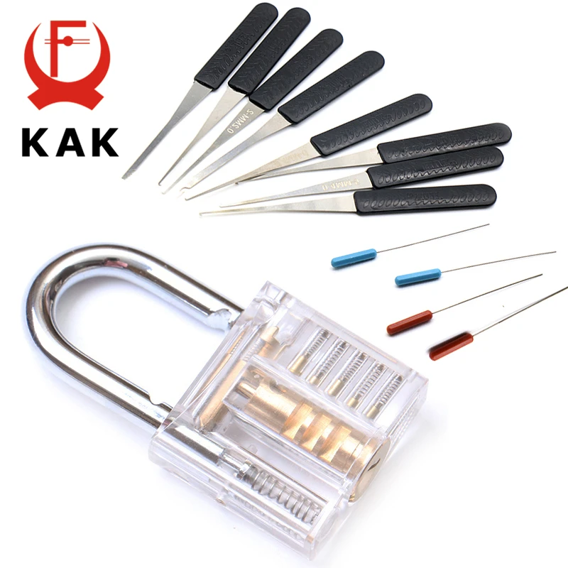 

NED Mini Transparent Visible Pick Cutaway Practice Padlock Lock With Broken Key Removing Hooks Lock Extractor Set Locksmith Tool