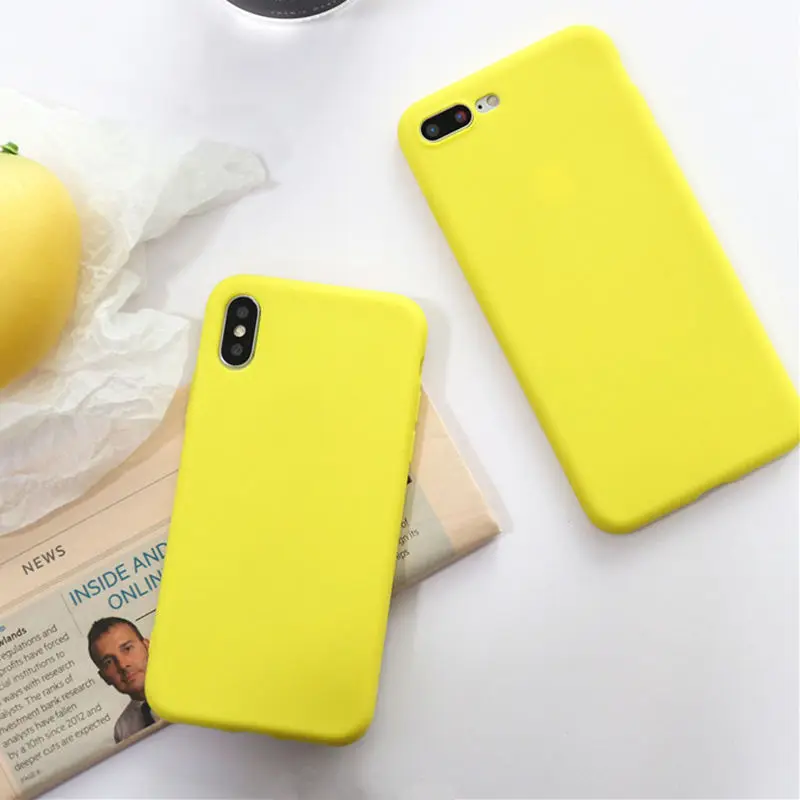 

Yellow Candy TPU Phone Case for Iphone XS 7 6 case Solid Scrub Silicon Case for IPhone 6 6S 8 plus X protection Back Cover coque
