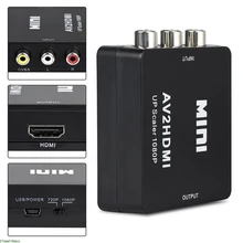 Black Portable  RCA AV to HDMI Converter /Adapter Suitable For Gamecube Nintendo Sega Genes NES SNES N64
