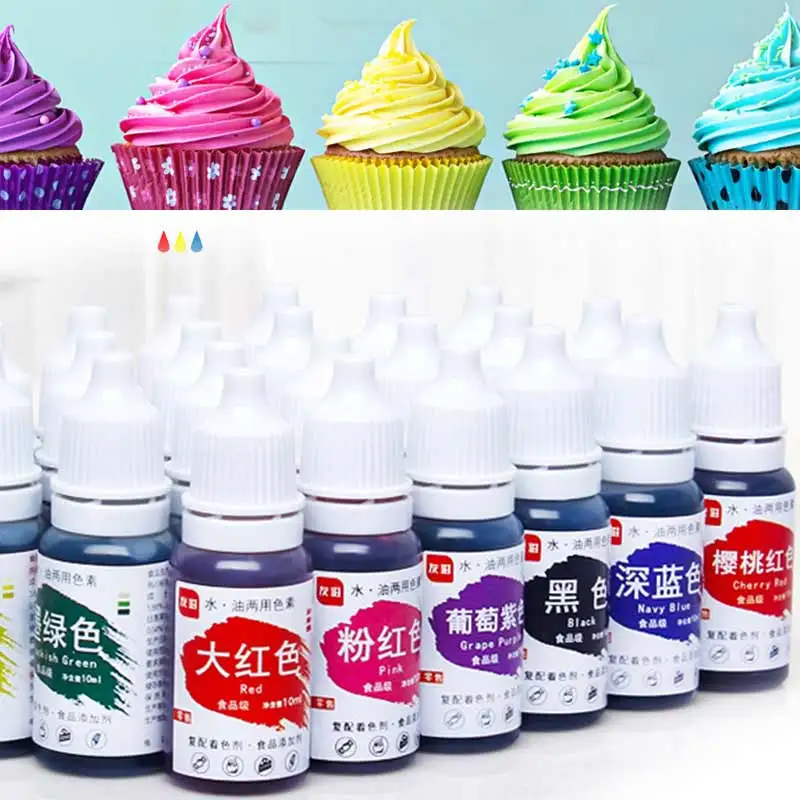 

10ml 24 Color edible sprinkles Macaron Cream Pigment Food Coloring Ingredients Food grade Baking Pastry Cake Decorating Tools