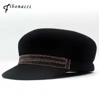 Fibonacci 2018 New Brand Quality Wool Felt Fedoras Rhinestone Decoration Black Military Hat Fashion Women Fedora Equestrian Cap