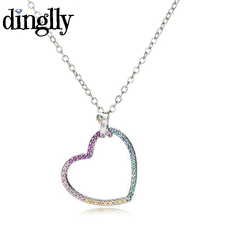 DINGLLY Романтическая любовь сердце кулон ожерелье для женщин Модный Rianbow цвет сердце ожерелье Брендовые украшения