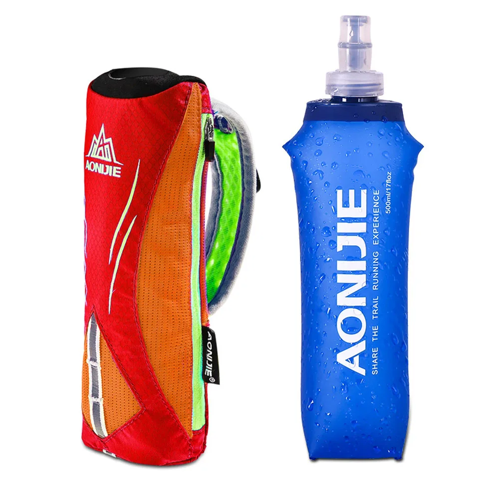 AONIJIE водонепроницаемый ручной спортивный чайник пакет Открытый марафон Беговая сумка для телефона для 5,5 дюймов телефона/500 мл мягкая фляга для воды - Цвет: Orange with bottle