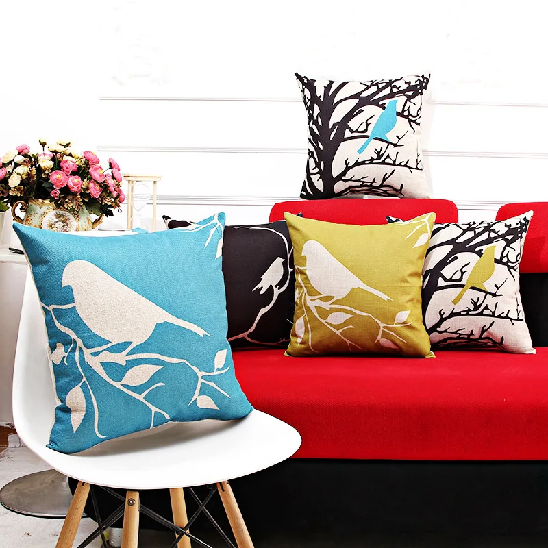 

Cushion Cover 45*45cm Bird Pattern Style Vintage Pillow Case for Sofa Waist Throw Linen Pillow Covers Home Decorative Cover