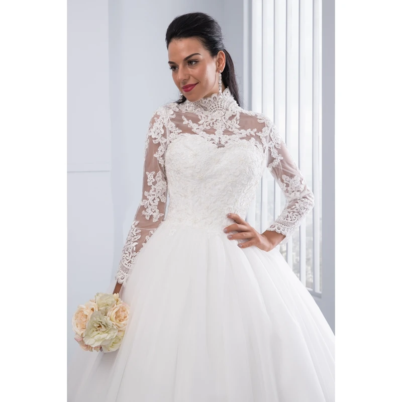 Miaoduo Vestido De Noiva Plus SIze High Neck IIIusion Back Long Sleeve Wedding Gowns 2022 Ball Gown Wedding Dresses for Women wedding dress for women