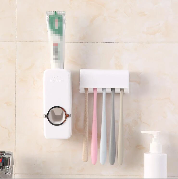 Bathroom Accessories Set Tooth Brush Holder Automatic Toothpaste Dispenser Holder Toothbrush Wall Mount Rack Bathroom Tools Set Bathroom Accessories Set Tooth Brush Holder Automatic Toothpaste Dispenser Holder Toothbrush Wall Mount Rack Bathroom Tools Set