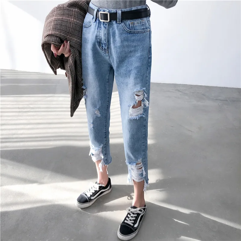 HXJJPPop Beggar Pants Spring New Harlan Pants Washed Ankle-Length Pants Moustache Effect Women