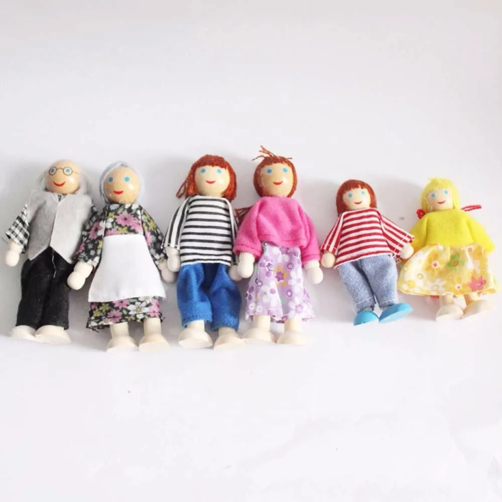 Милый деревянный дом семья Люди Куклы набор(6 шт.) Дети ролевые игры игрушка подарок 629