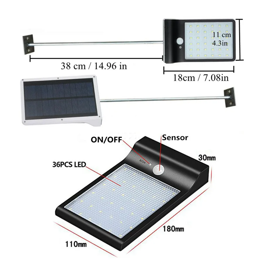 Solar Lights With Motion Sensor 36 LED Outdoors Garden Lamp With PIR Sensor Motion Pole For Outdoor Lighting Solar Street Light