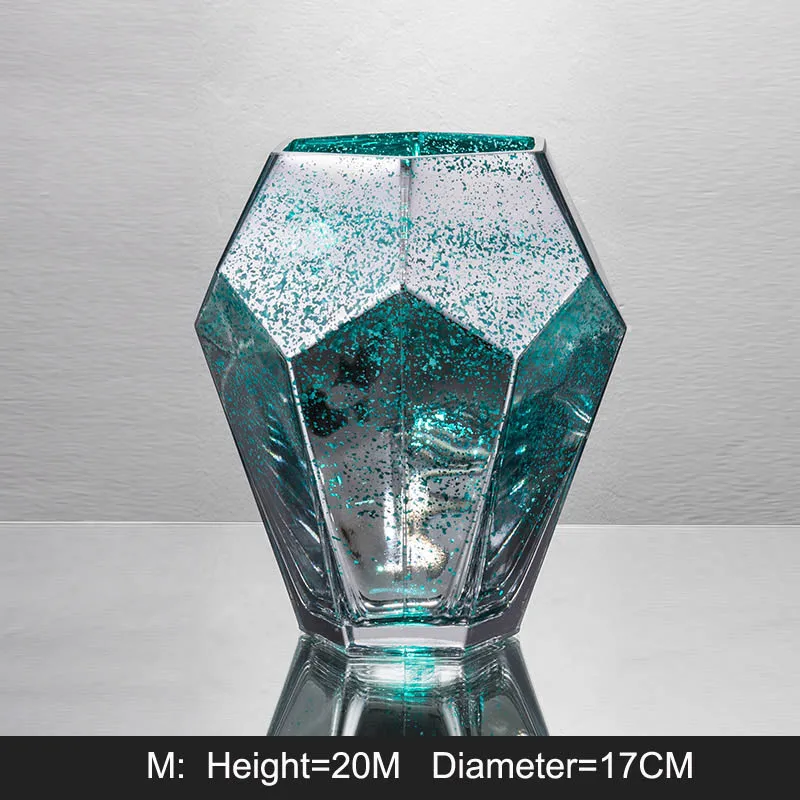Современная цветная Алмазная стеклянная ваза Гальваническая настольная большая ваза сухие цветы Гидропоника Геометрическая ваза домашний Свадебный декор - Цвет: A8  18x3cm