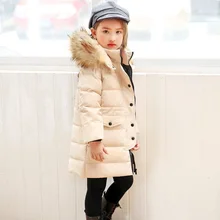 OLEKID/ г. Зимняя куртка для девочек, брендовый длинный Детский пуховик с меховым воротником и капюшоном От 2 до 12 лет, детская одежда подростка, пальто