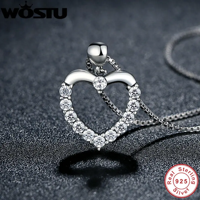 Женское Ожерелье с кулоном WOSTU из стерлингового серебра 925 пробы сердечком и