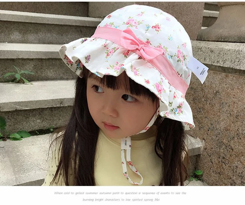 Flower Bow Baby Girls Hat Ruffles Floral Hat For Girls Cotton Lace Up Baby Fisher Hat Fashion Purple Pink Sun Caps Spring Summer (4)