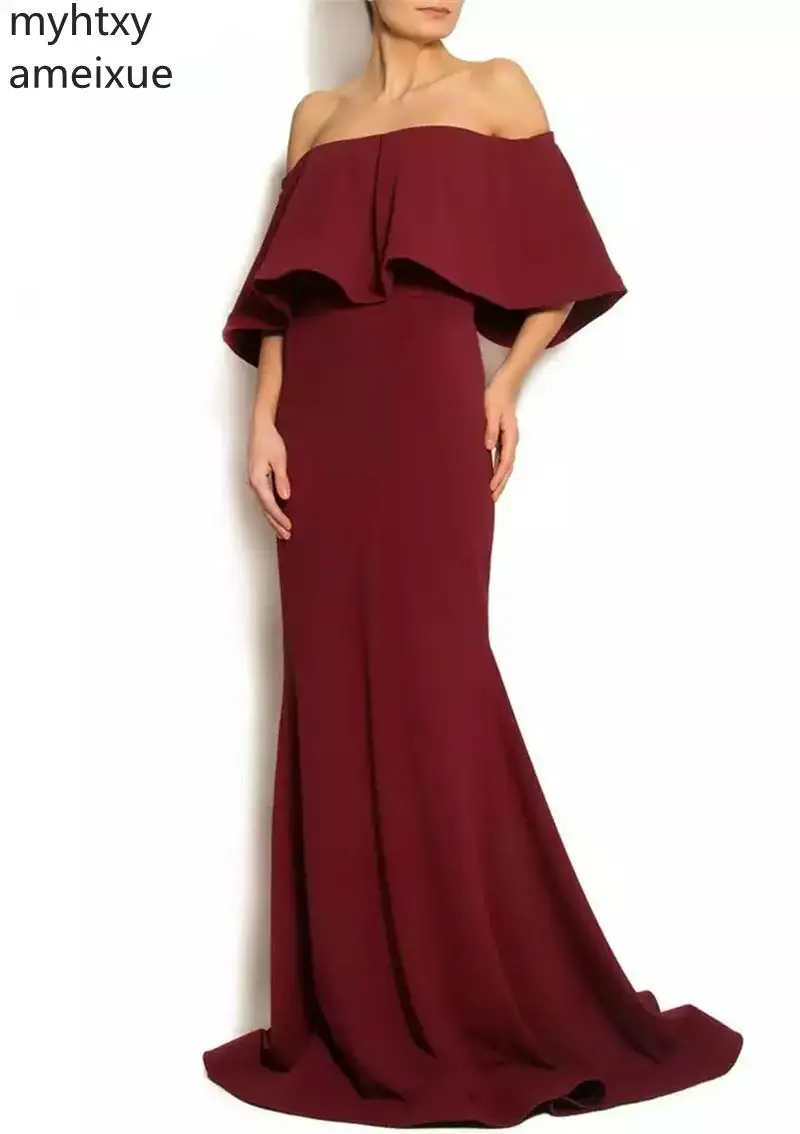 

2021 Sexy Burgundy Boat Necy Plus Size Evening Gown Dresses For Women Floor Length Satinzipper Back Graduation Robe De Soiree