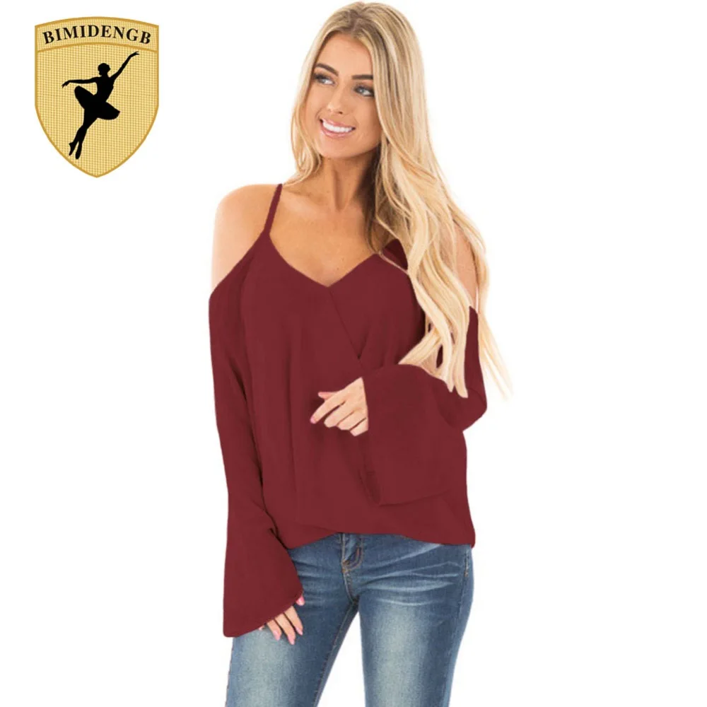 MIBIDENGB 2017 New Summer Women Clothes Casual Fashion T-shirts front cross V-neck strap loose T-shirt office woman 's clothing 7
