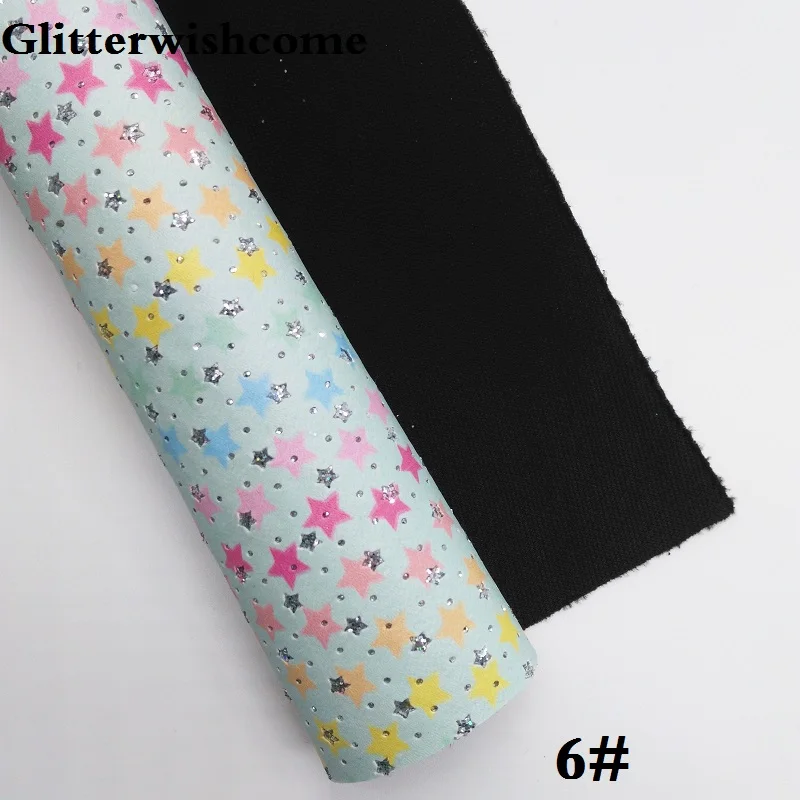 6 Glitterwishcome 21X29 см A4 размер винил для бантов напечатанные звезды блестящая кожа Fabirc искусственная кожа листы для бантов, GM267A - Цвет: 6
