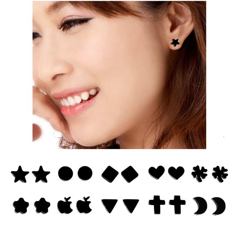 Fake Earrings Studs No Pierced Cross Black Acrylic Magnet Earrings Punk Unisex Men Women Party font
