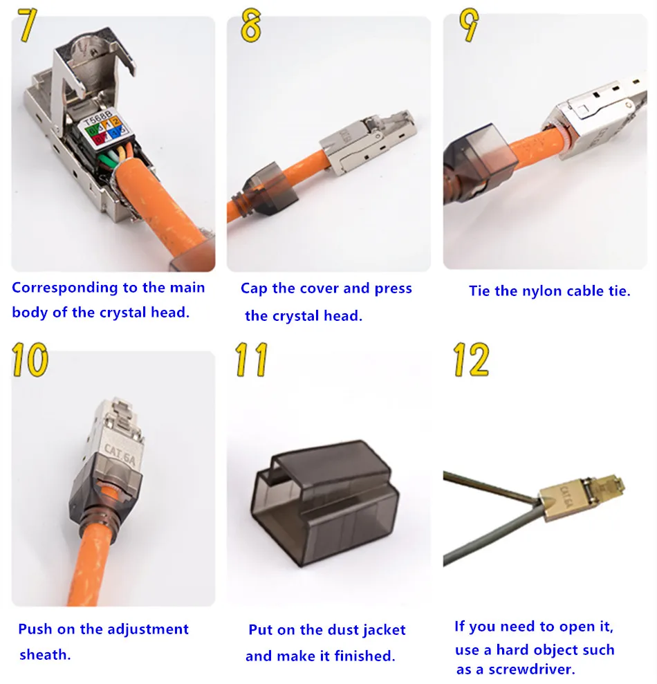 Cat6A Cat7 Cat8 Rj45 Connectors Tool-Free Crimping Shielded Ethernet Cable LAN Corner Adapter Network Cable Internet RJ45 Plug