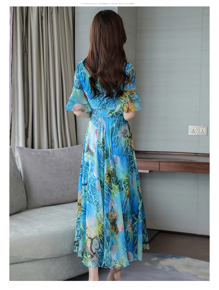 Винтажное шифоновое облегающее пляжное платье миди с цветочным принтом, летнее платье размера плюс 3XL, платье макси в стиле бохо, элегантные женские вечерние платья