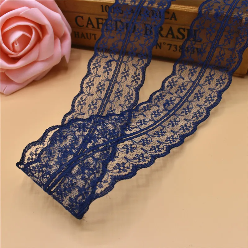 Beautiful 10Yards 45MM Width Dark blue Lace Ribbon DIY Decorative Lace