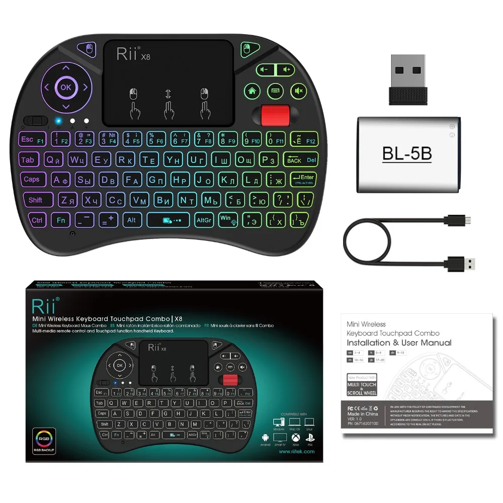 Rii-X8 2.4GHzワイヤレスミニキーボード,タッチパッド付きバック