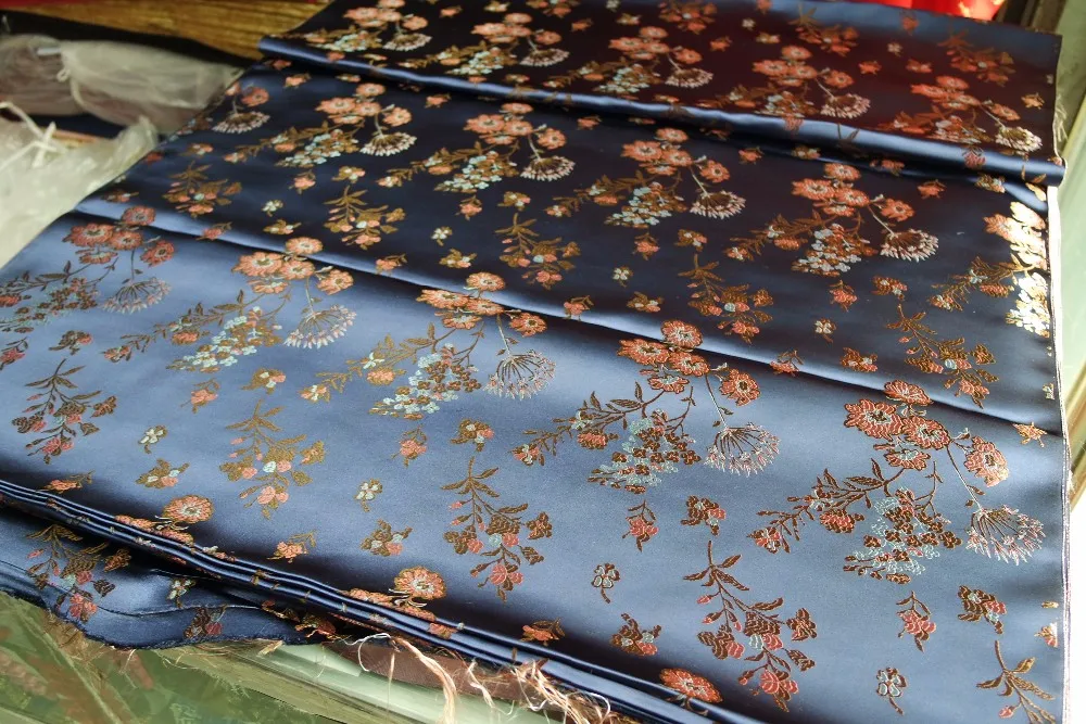 Китайская традиционная шелковая парчовая ткань cheongsam Подушка 90 см полувискоза темно-синяя спина с маленьким цветком сливы узор