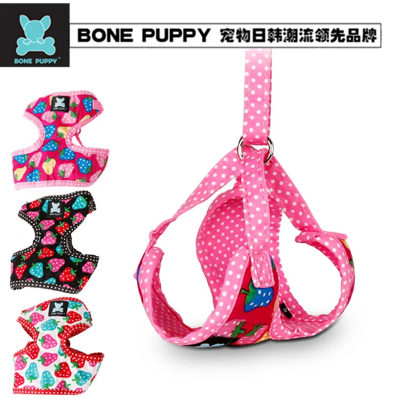 BONEPUPPY мягкий хлопок Клубника Дизайн Pet Поводок для прогулок жгут щенка шлейка для кошек набор