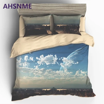 

AHSNME Science Fiction Future World Earth and the Moon Bedding set Luxury US Australia Europe Size Cover Set 3D Printed bed set
