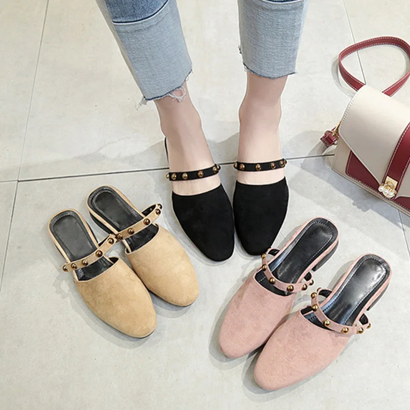 

2019 Summer Women Shoes Flat Elegant Ladies Shoes Rivets Design Women Sandals Round toe Woman Casual Shoes A954