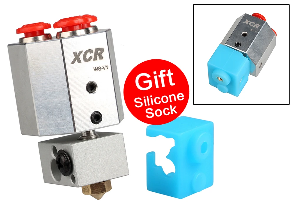 XCR3D аксессуары для принтеров XCR WS-V1 с водяным охлаждением один цвет hotend с силиконовым Комплект носков компоненты экструдера 1,75/0,4 мм сопла