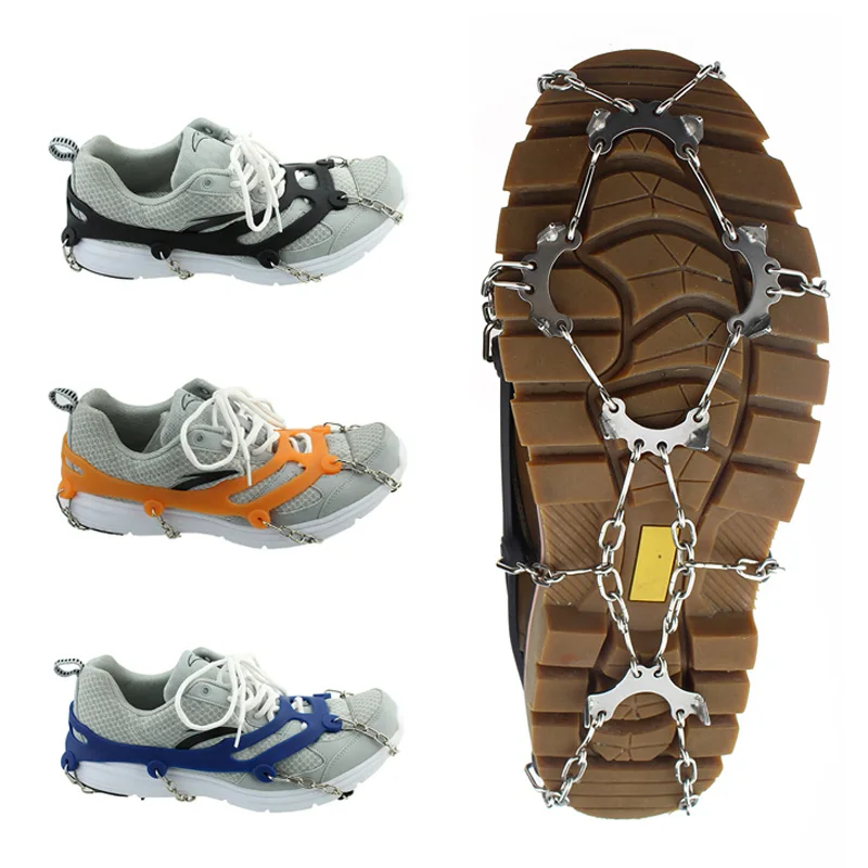 JUP 10 Teeth Claws Crampons Non-slip Shoes Cover Stainless Steel Chain Outdoor Ski Ice Snow Hiking Climbing Grippers With Sripe