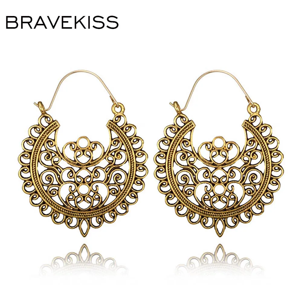 

BRAVEKISS Retro Openwork Earrings Ethnic Flower Spiral Basket Shape Drop Earrings for Woman boucle d'oreille femme 2018 BPE1232