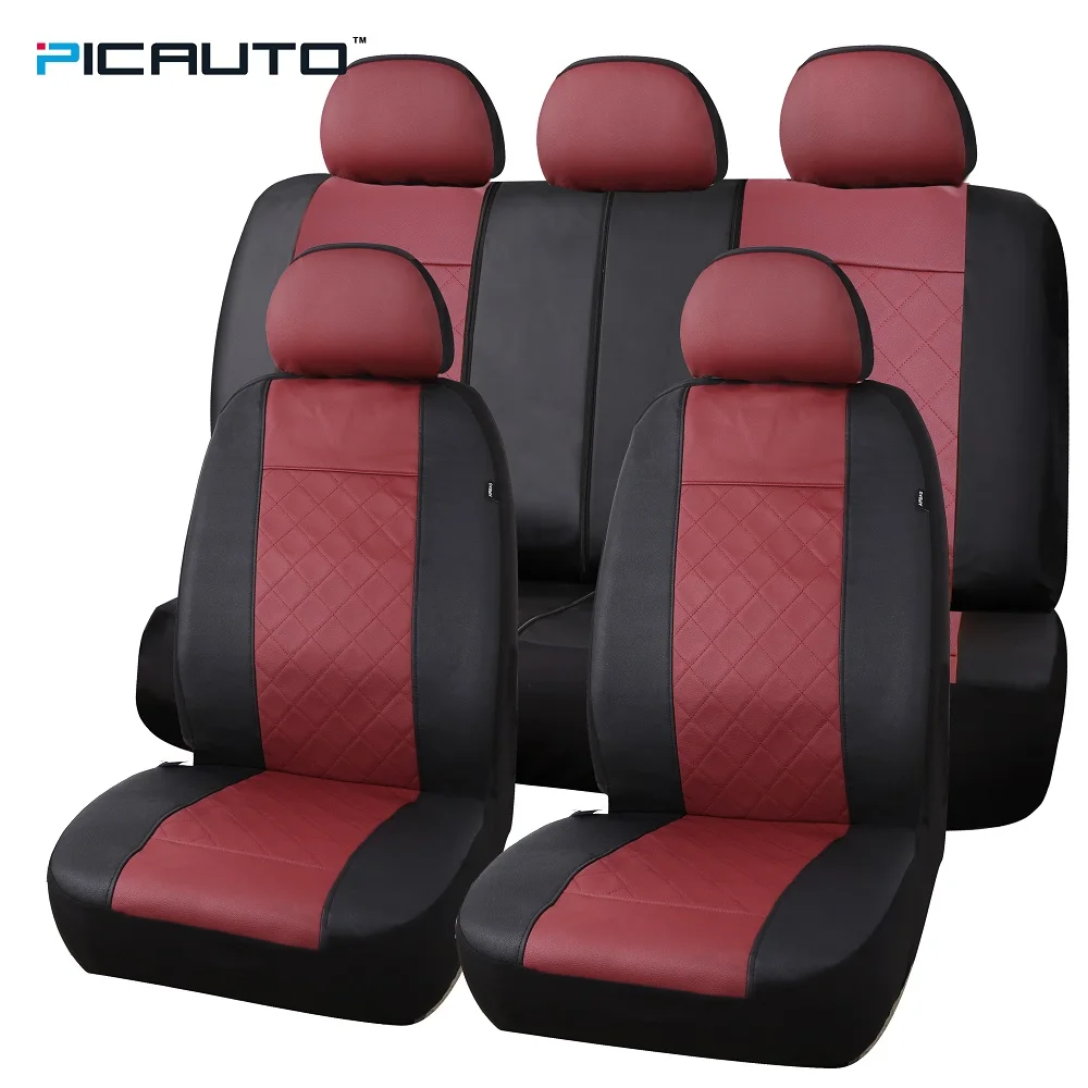 PIC AUTO Premium Quilted Stitched Leather Car Seat Covers Universal Car Seat Protector Diamond