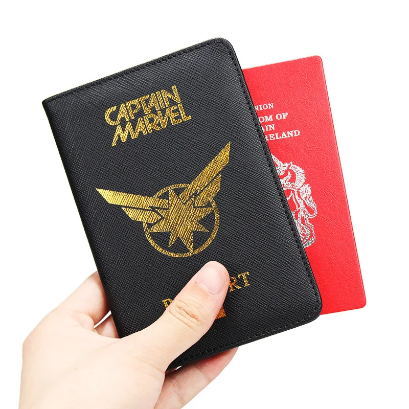 Мстители Капитан Марвел Обложка для паспорта для мужчин и женщин из искусственной кожи с перекрестной полосой Rfid держатель для паспорта для путешествий Чехол для кредитных карт HEQUN