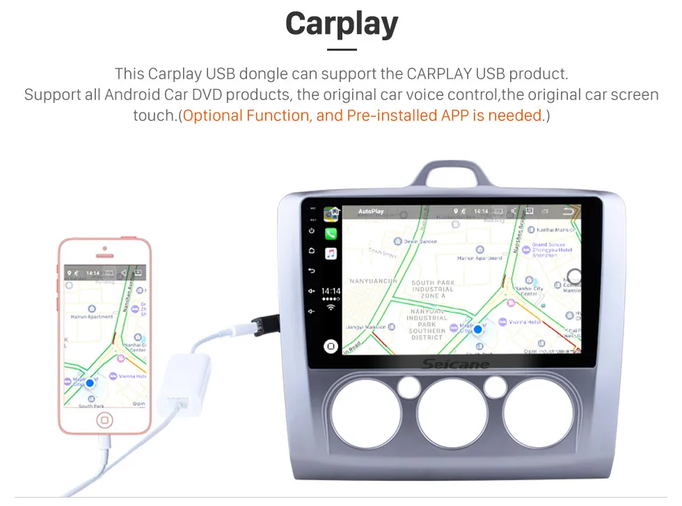 Seicane Android 8,1 " ram 2 ГБ+ rom 32 ГБ 2Din автомобильный Радио gps мультимедийный плеер для Ford Focus 2 Exi MT 2004 2005-2012 радио